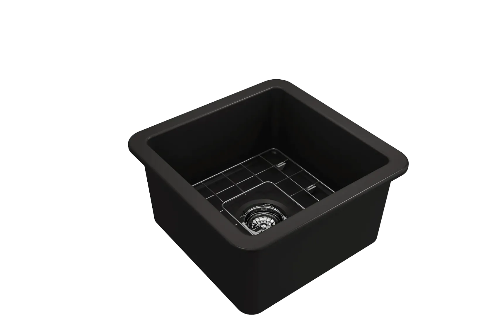 BOCCHI Sotto 18" Fireclay Undermount Single Bowl Bar Sink with Protective Bottom Grid and Strainer, Matte Black, 1359-004-0120