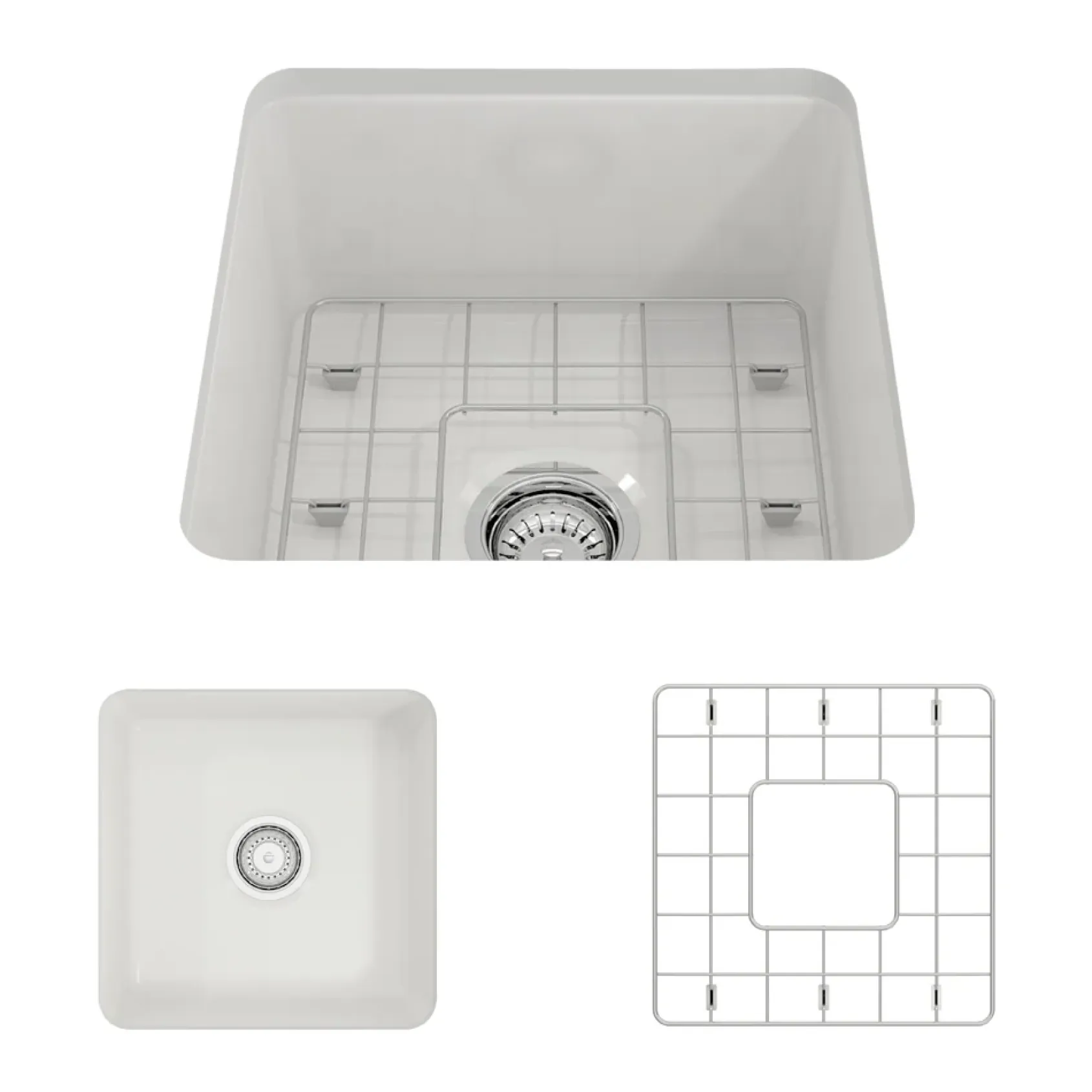 BOCCHI Sotto 18" Fireclay Undermount Single Bowl Bar Sink with Protective Bottom Grid and Strainer, White, 1359-001-0120