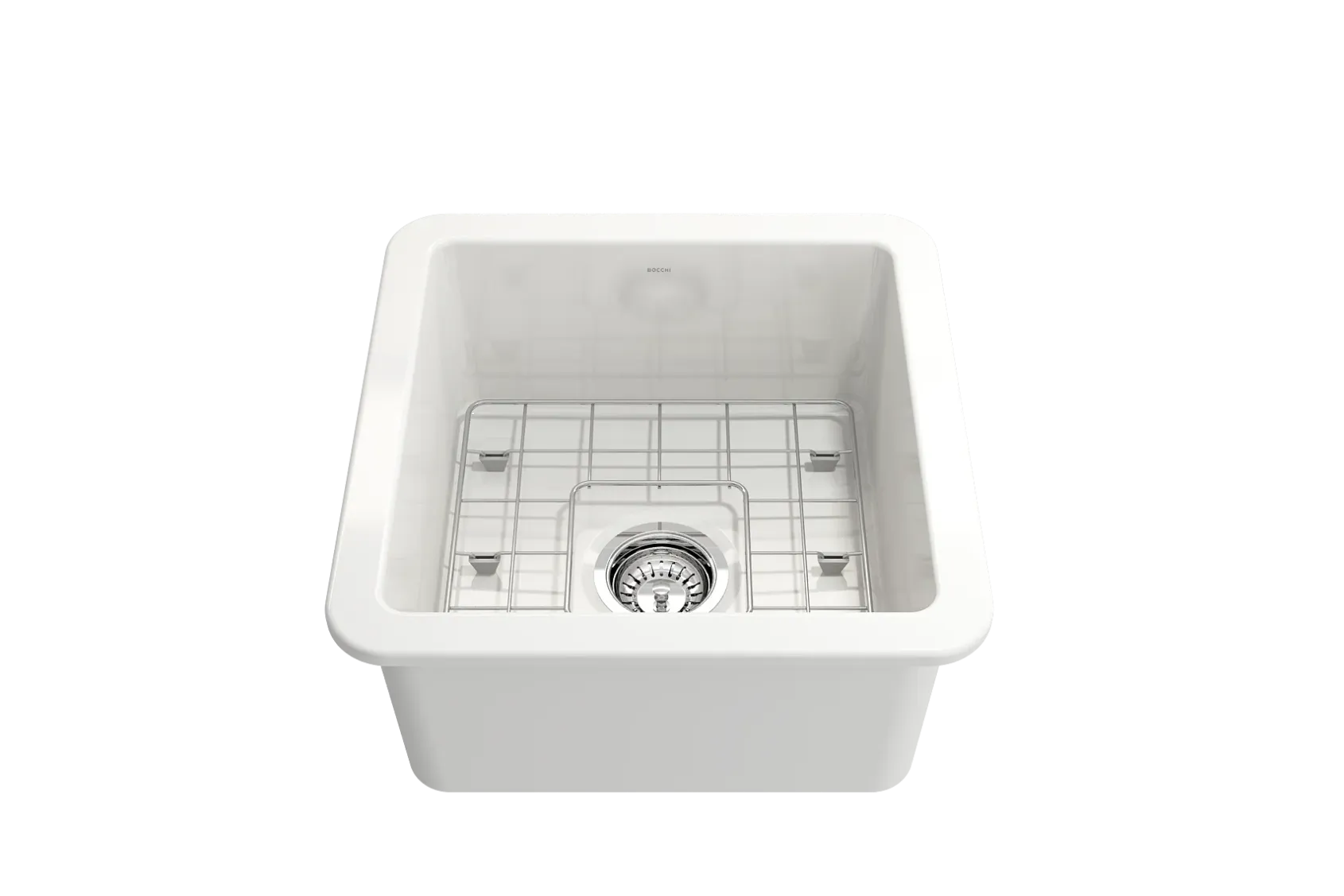 BOCCHI Sotto 18" Fireclay Undermount Single Bowl Bar Sink with Protective Bottom Grid and Strainer, White, 1359-001-0120