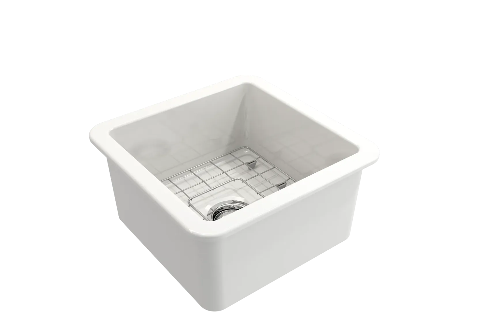 BOCCHI Sotto 18" Fireclay Undermount Single Bowl Bar Sink with Protective Bottom Grid and Strainer, White, 1359-001-0120