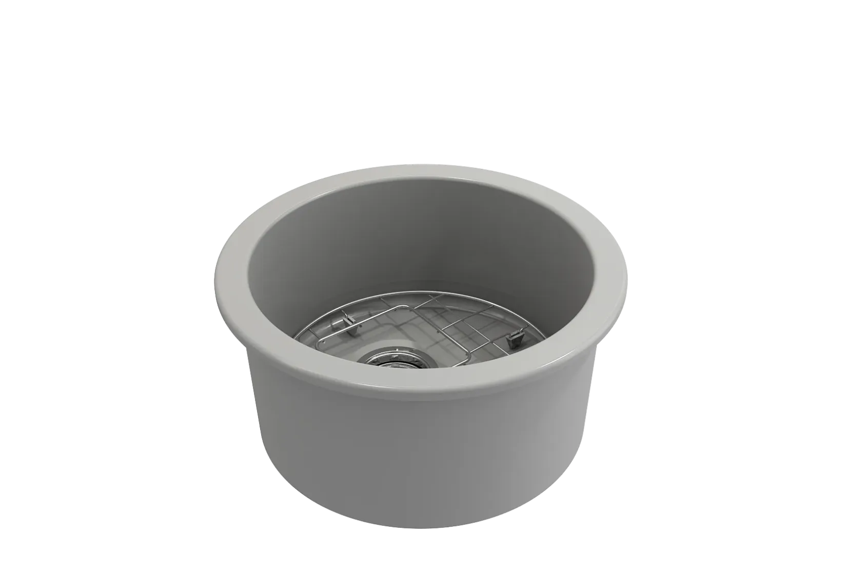 BOCCHI Sotto 18.5" Round Fireclay Undermount Single Bowl Bar Sink with Protective Bottom Grid and Strainer, Matte Gray, 1361-006-0120