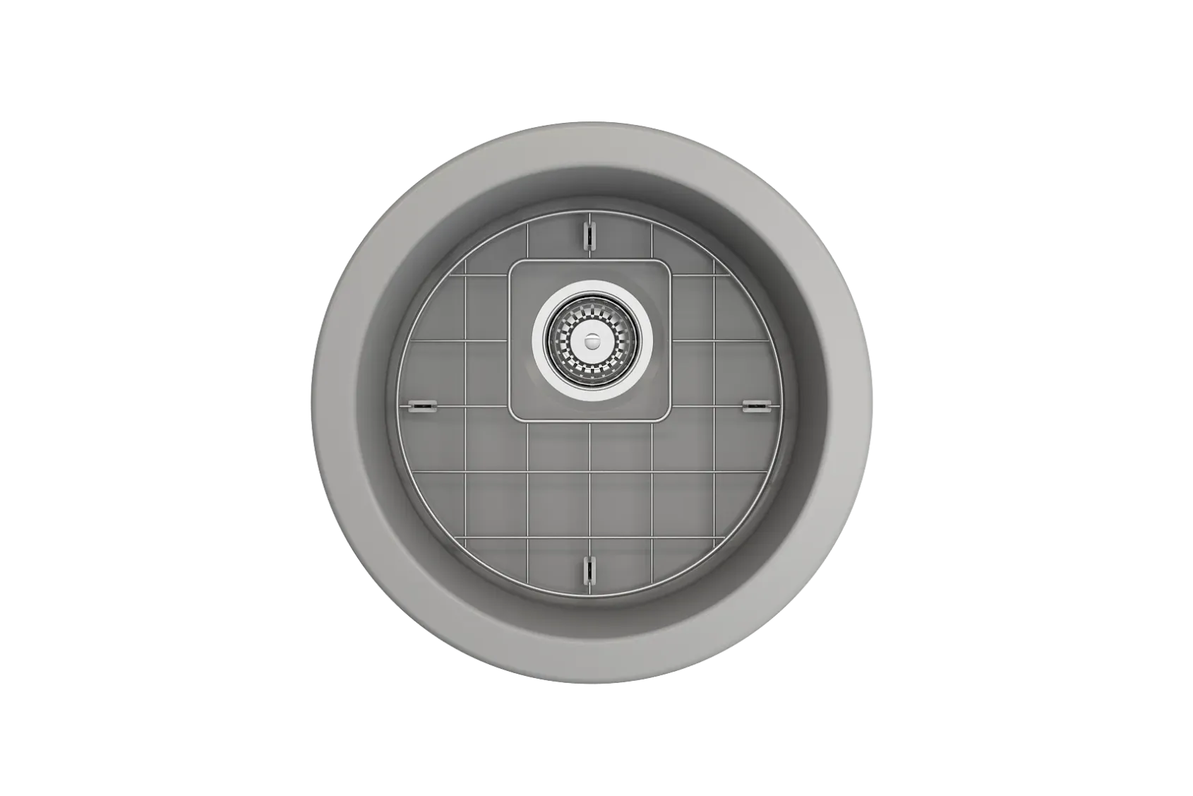 BOCCHI Sotto 18.5" Round Fireclay Undermount Single Bowl Bar Sink with Protective Bottom Grid and Strainer, Matte Gray, 1361-006-0120