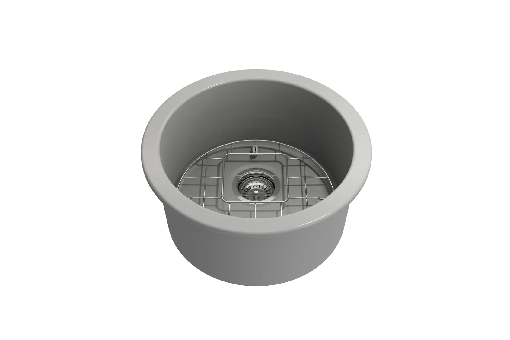 BOCCHI Sotto 18.5" Round Fireclay Undermount Single Bowl Bar Sink with Protective Bottom Grid and Strainer, Matte Gray, 1361-006-0120