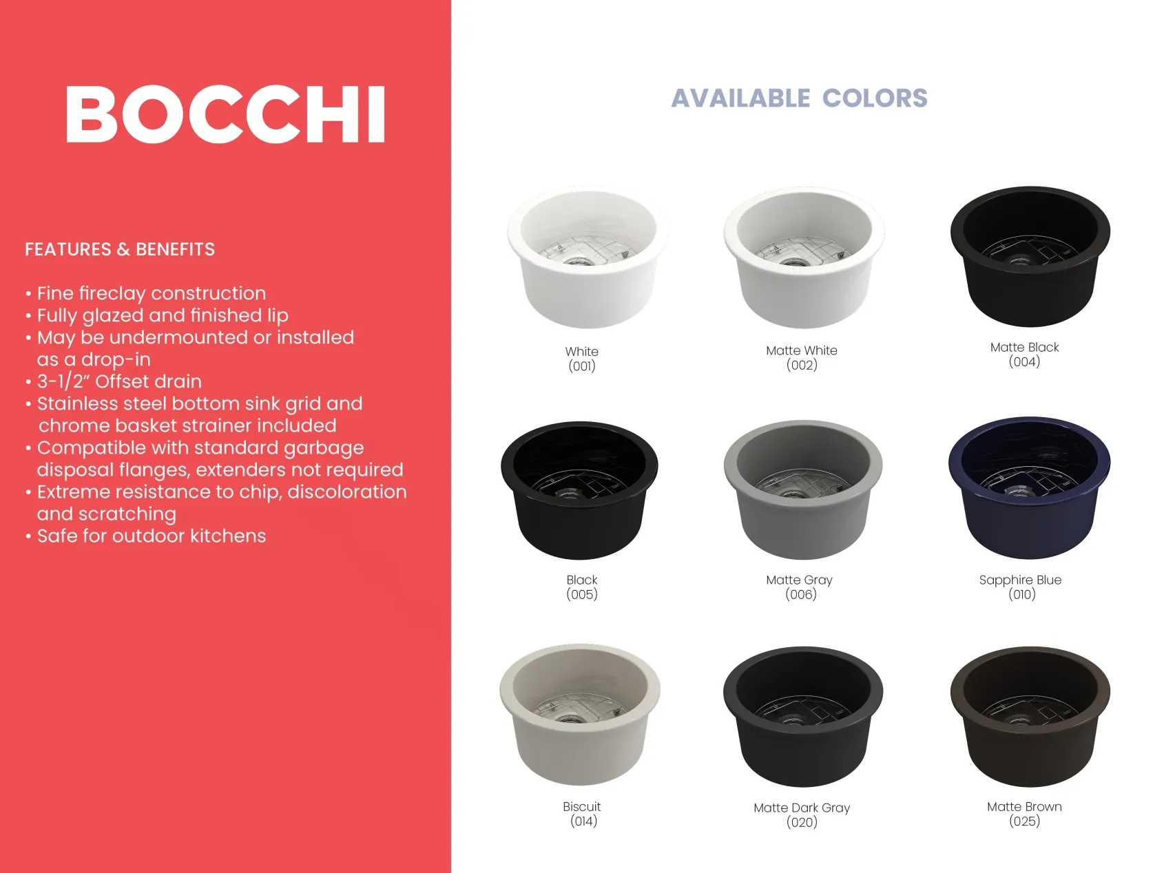 BOCCHI Sotto 18.5" Round Fireclay Undermount Single Bowl Bar Sink with Protective Bottom Grid and Strainer, Matte Gray, 1361-006-0120