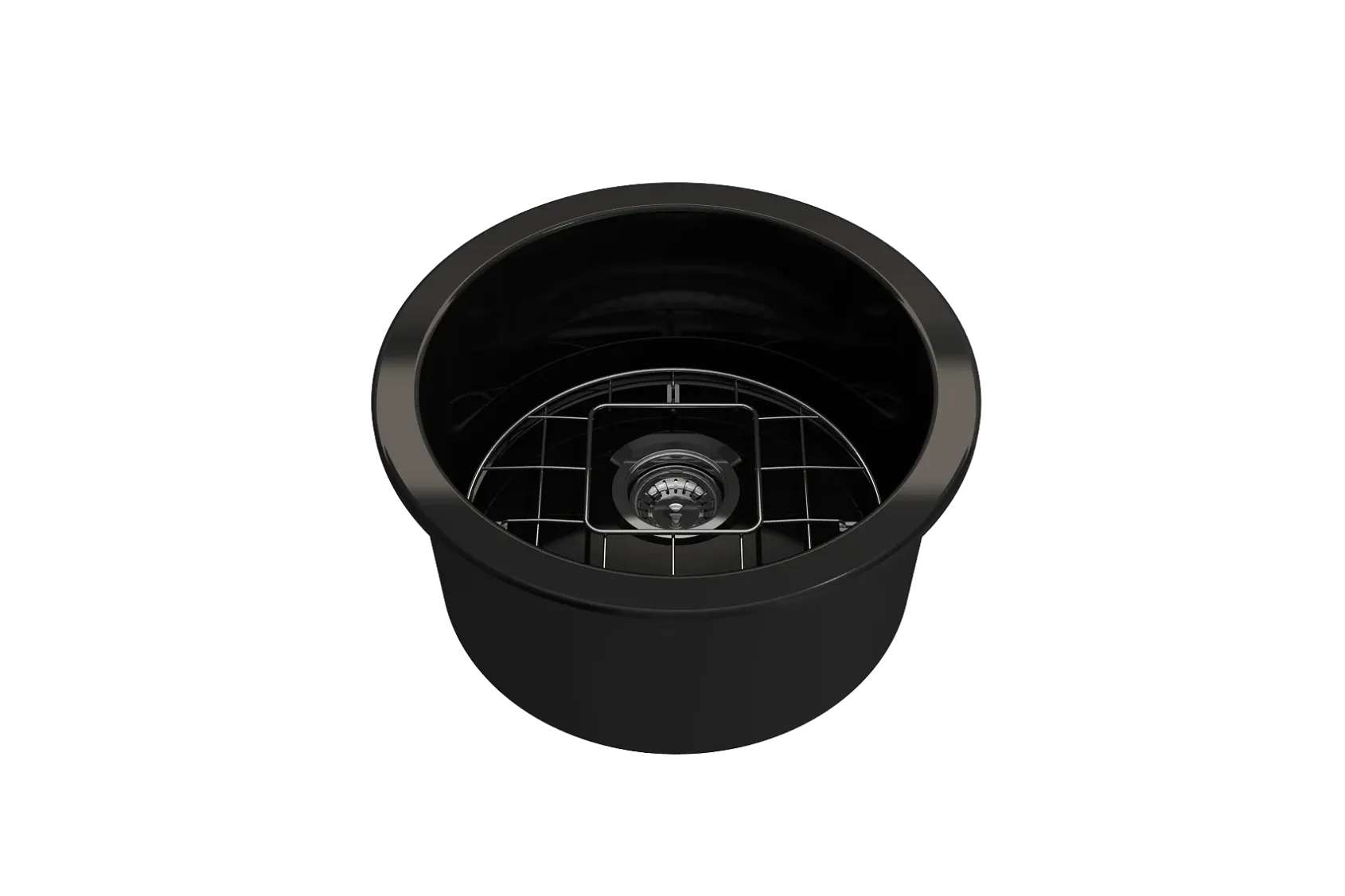 BOCCHI Sotto 18.5" Round Fireclay Undermount Single Bowl Bar Sink with Protective Bottom Grid and Strainer, Black, 1361-005-0120