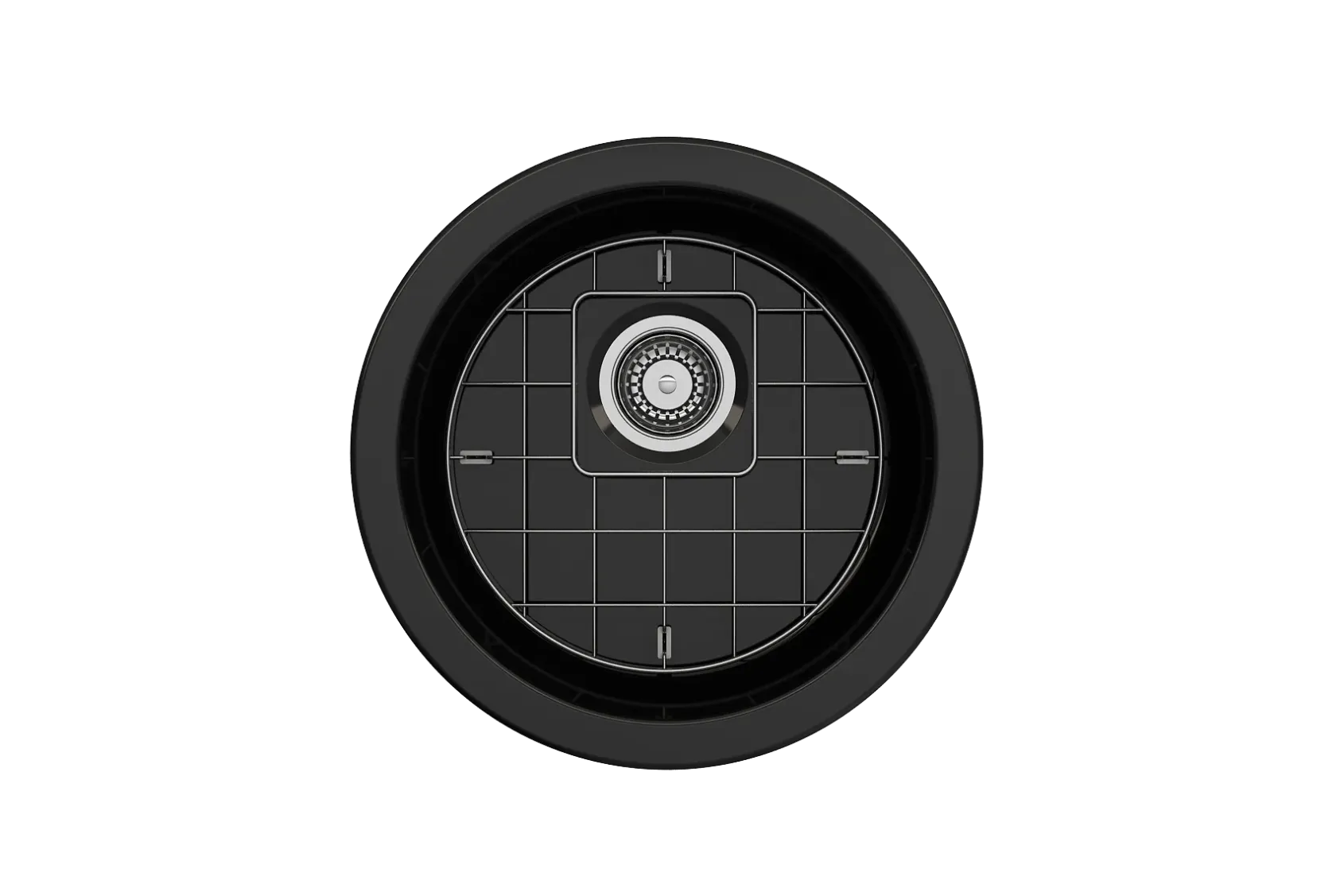 BOCCHI Sotto 18.5" Round Fireclay Undermount Single Bowl Bar Sink with Protective Bottom Grid and Strainer, Black, 1361-005-0120