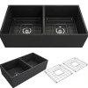 BOCCHI Contempo 36" Fireclay Farmhouse Apron 50/50 Double Bowl Kitchen Sink, Matte Dark Gray, 1350-020-0120