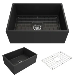 BOCCHI Contempo 27" Fireclay Farmhouse Apron Single Bowl Kitchen Sink, Matte Dark Gray, 1356-020-0120