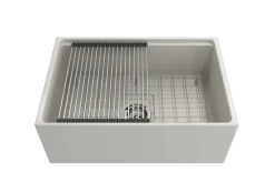 BOCCHI Contempo 27" Fireclay Workstation Farmhouse Sink Kit with Accessories, Biscuit, 1628-014-0120