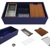 BOCCHI Contempo 36" Fireclay Workstation Farmhouse Sink with Accessories, Sapphire Blue, 1505-010-0120
