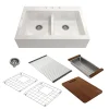 BOCCHI Nuova 34" Fireclay Farmhouse Sink Kit with Accessories, 50/50 Double Bowl, White, 1501-001-KIT1
