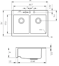 BOCCHI Nuova 34" Fireclay Retrofit Drop-In Farmhouse Sink with Accessories, 50/50 Double Bowl, Matte Gray, 1501-006-0127