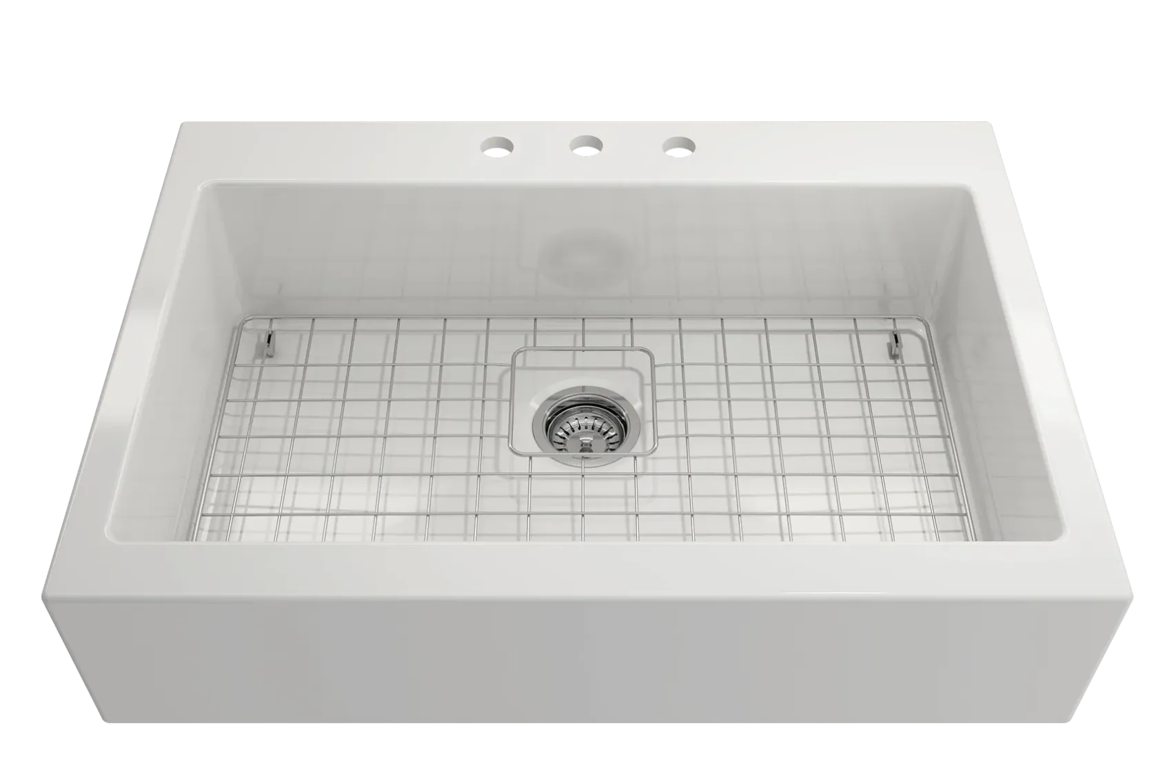 BOCCHI Nuova 34" Fireclay Retrofit Drop-In Farmhouse Sink with Accessories, White, 1500-001-0127