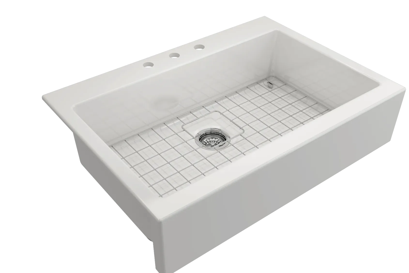 BOCCHI Nuova 34" Fireclay Retrofit Drop-In Farmhouse Sink with Accessories, White, 1500-001-0127