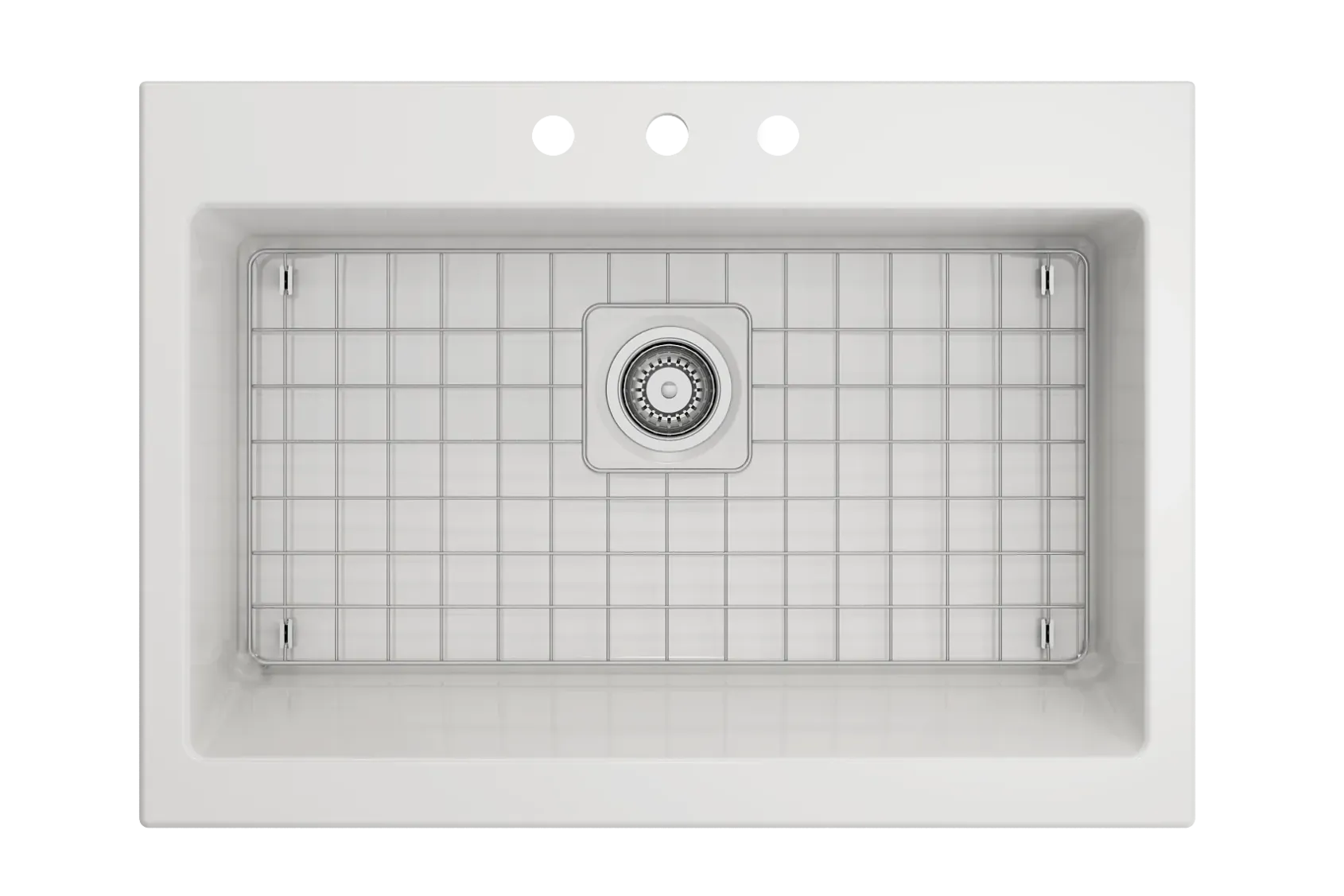 BOCCHI Nuova 34" Fireclay Retrofit Drop-In Farmhouse Sink with Accessories, White, 1500-001-0127