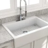 BOCCHI Nuova 34" Fireclay Retrofit Drop-In Farmhouse Sink with Accessories, Matte White, 1500-002-0127