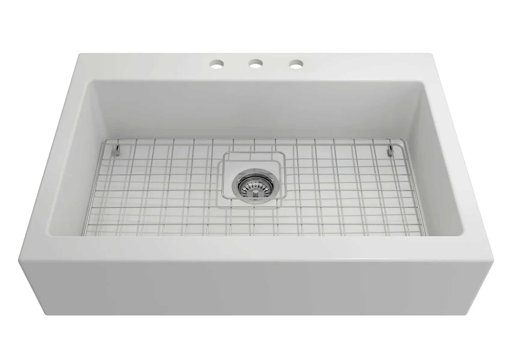 BOCCHI Nuova 34" Fireclay Retrofit Drop-In Farmhouse Sink with Accessories, Matte White, 1500-002-0127