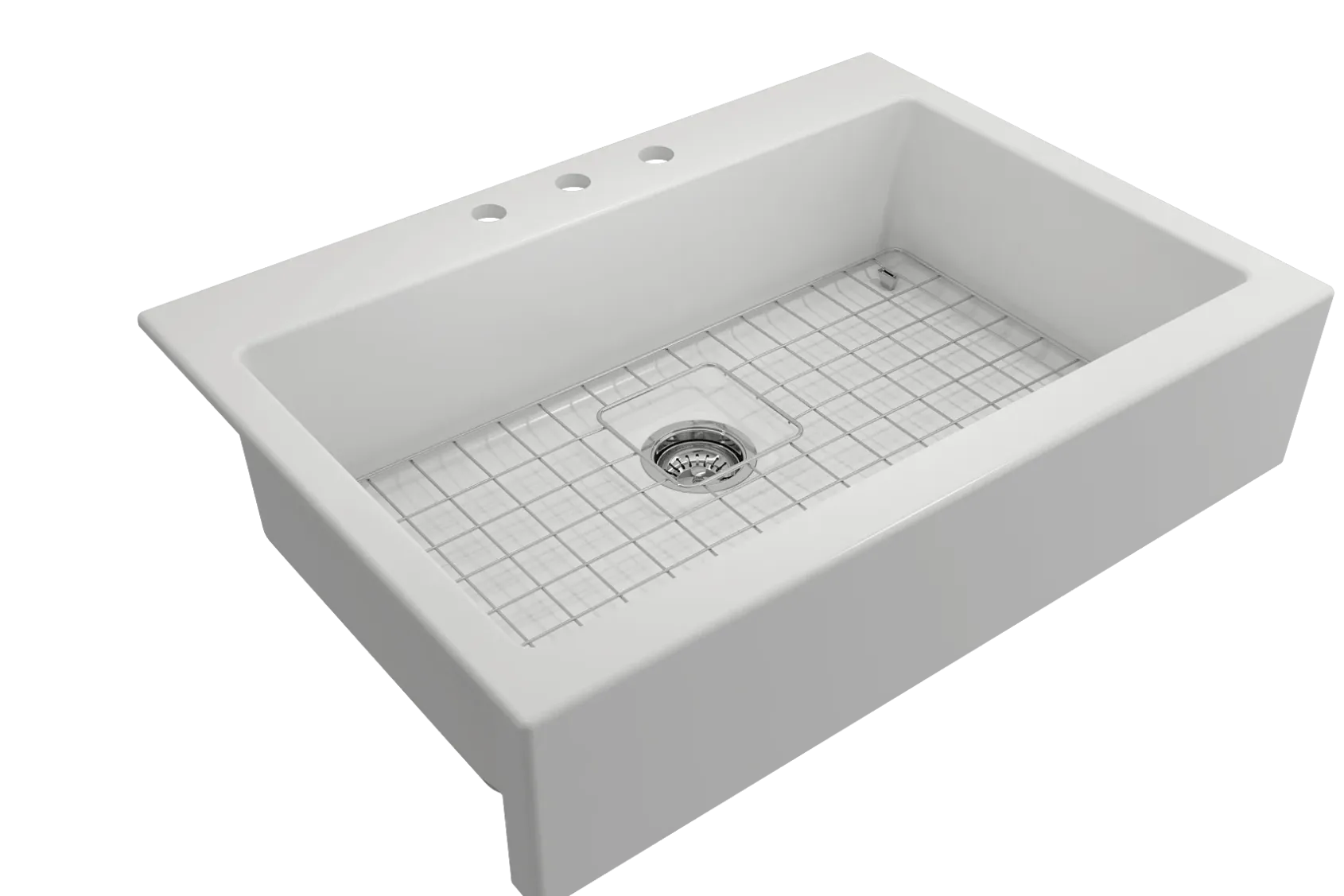 BOCCHI Nuova 34" Fireclay Retrofit Drop-In Farmhouse Sink with Accessories, Matte White, 1500-002-0127