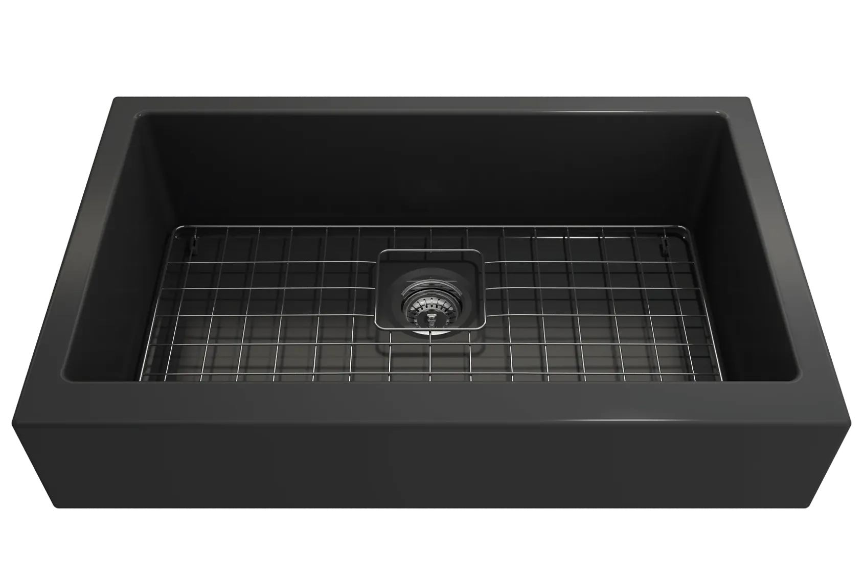 BOCCHI Nuova 34" Fireclay Retrofit Farmhouse Sink with Accessories, Matte Dark Gray, 1551-020-0120