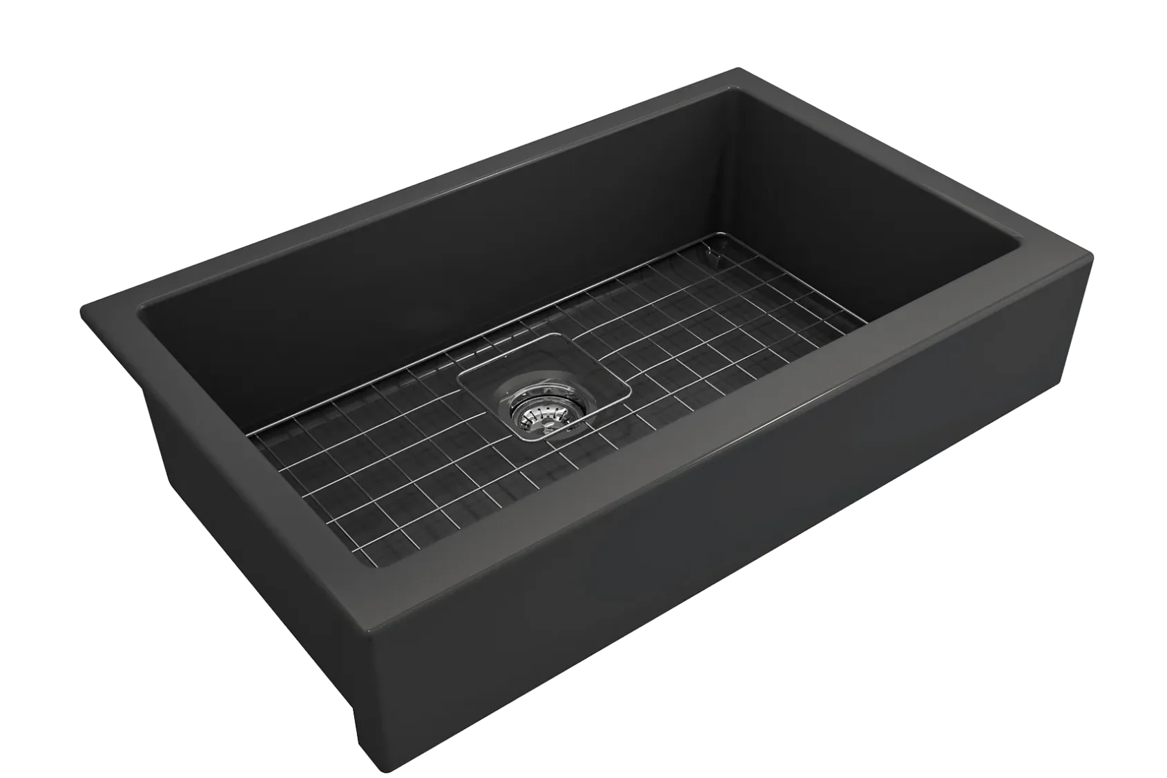 BOCCHI Nuova 34" Fireclay Retrofit Farmhouse Sink with Accessories, Matte Dark Gray, 1551-020-0120