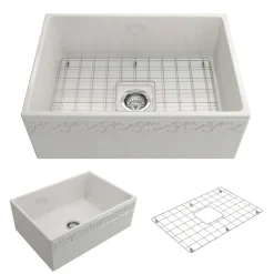 BOCCHI Vigneto 27" Fireclay Farmhouse Apron Single Bowl Kitchen Sink, White, 1357-001-0120