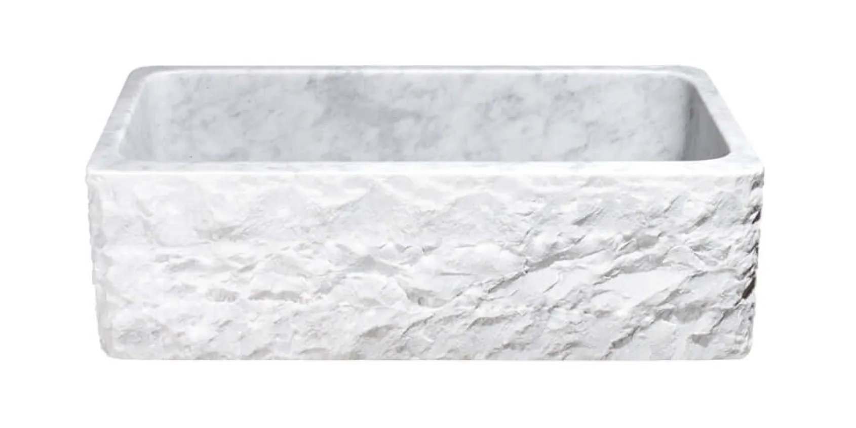 33" Carrara White Marble Farmhouse Kitchen Sink, Chiseled Front, Single Bowl, KF332010SB-BE-CW
