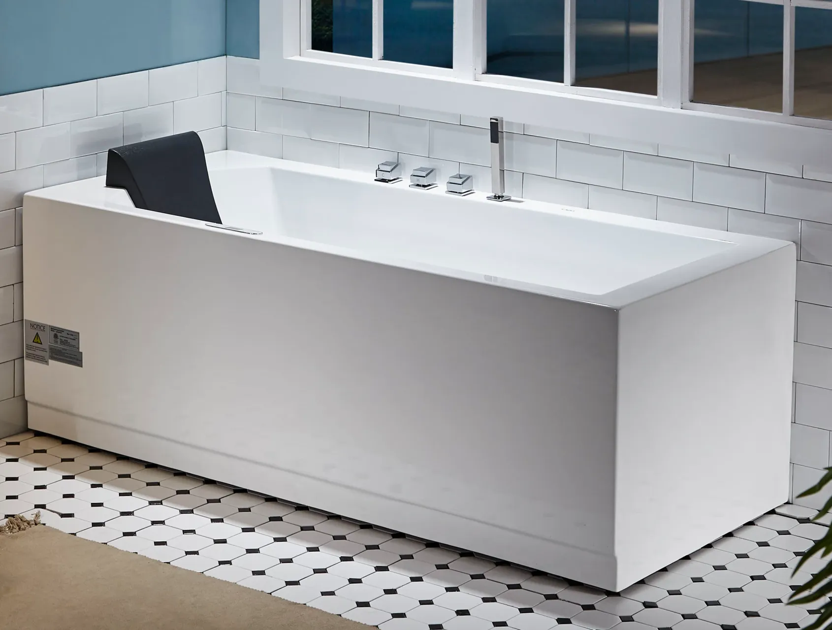 Eago 71" Acrylic Corner Rectangle Bathtub with Fixtures, White, AM154ETL-R6