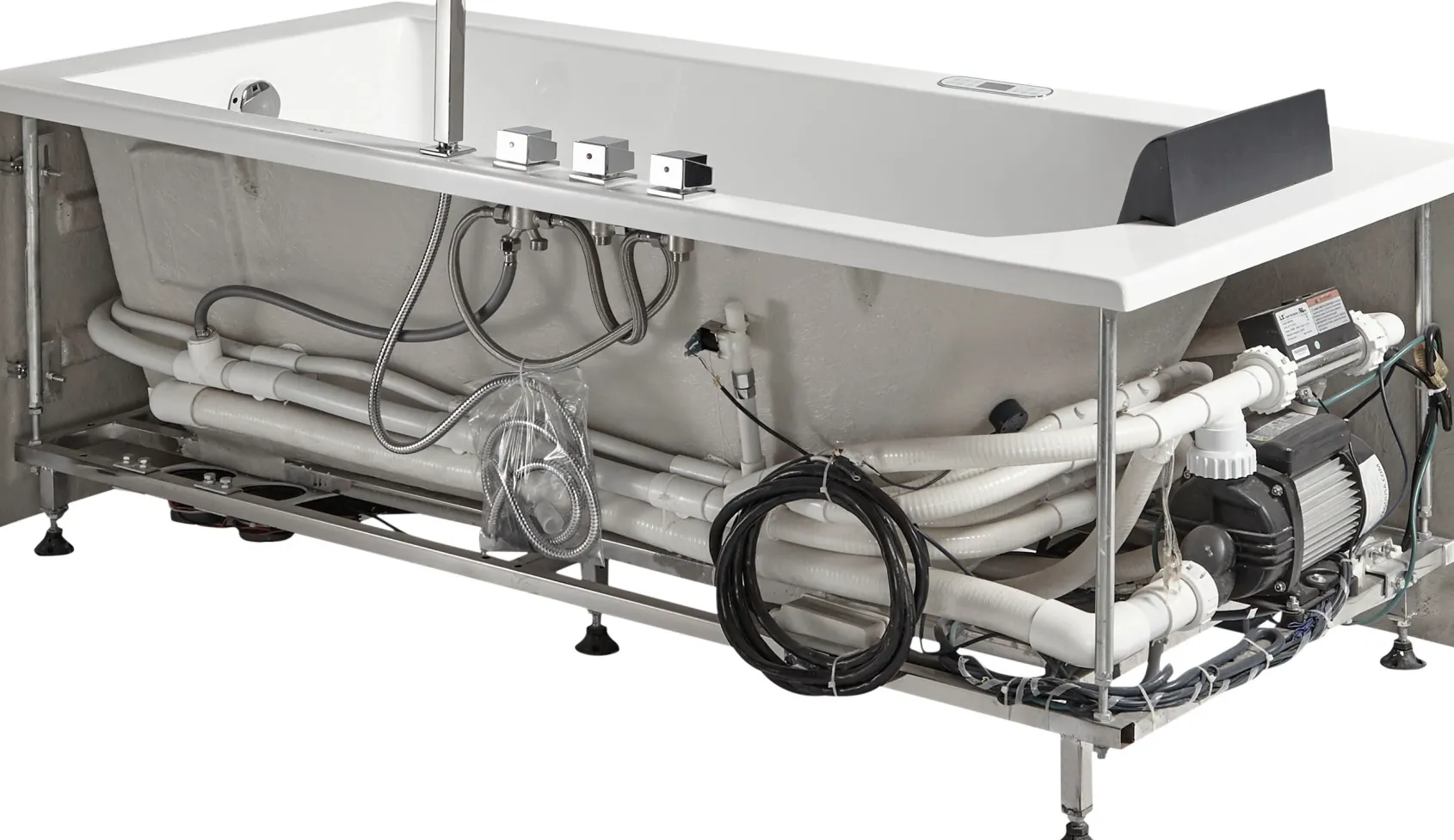 Eago 71" Acrylic Corner Rectangle Bathtub with Fixtures, White, AM154ETL-R6