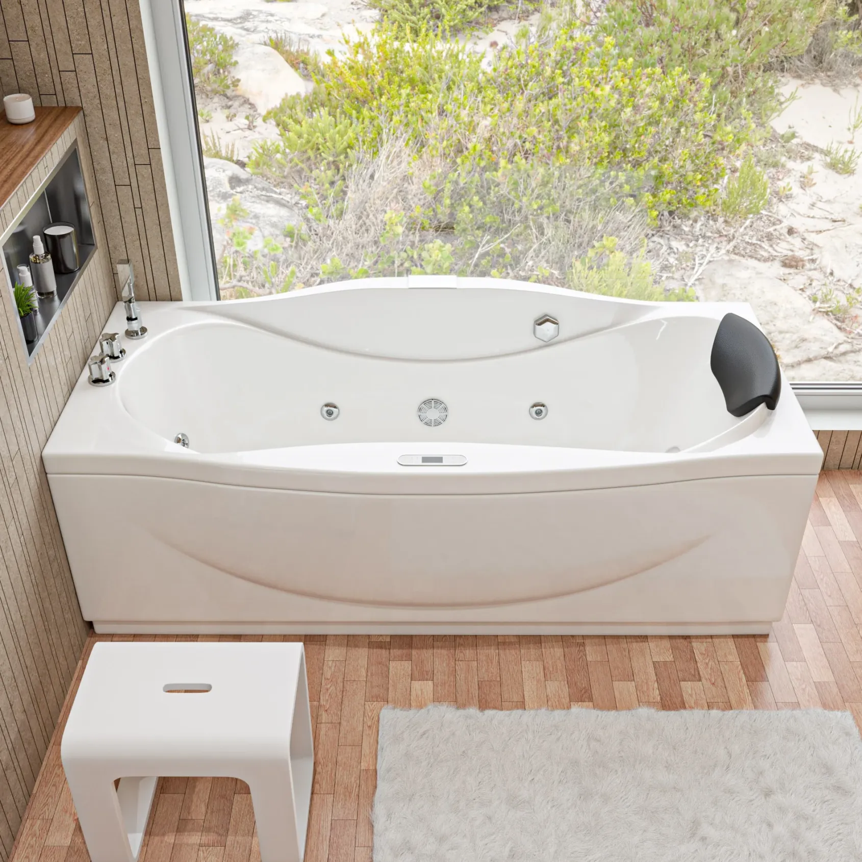 Eago 71" Acrylic Corner Rectangle Bathtub with Fixtures, White, AM189ETL-L