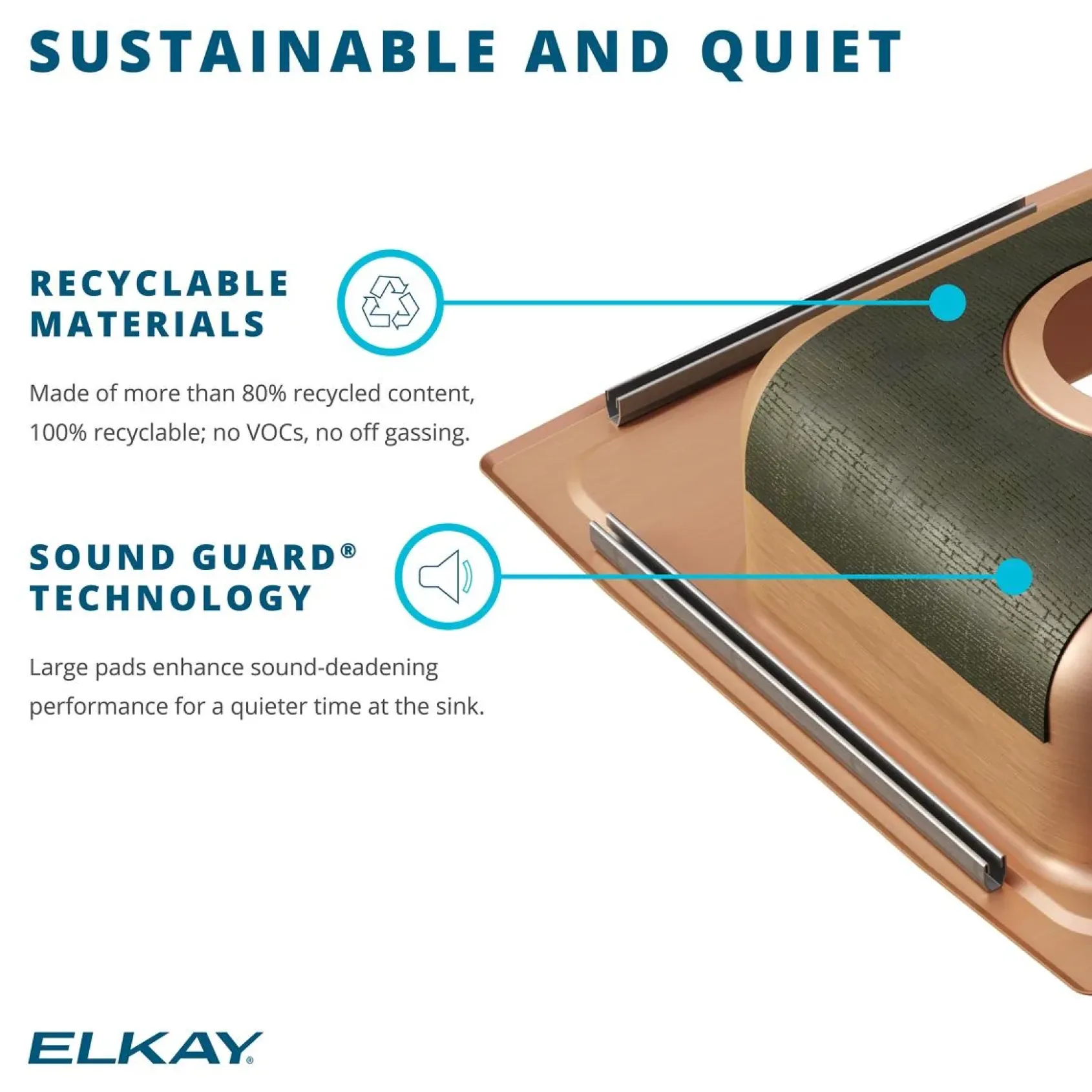 Elkay 22" Drop In/Topmount CuVerro Antimicrobial Copper ADA Kitchen Sink, Lustrous Satin, 1 Faucet Hole, LRAD2219551-CU