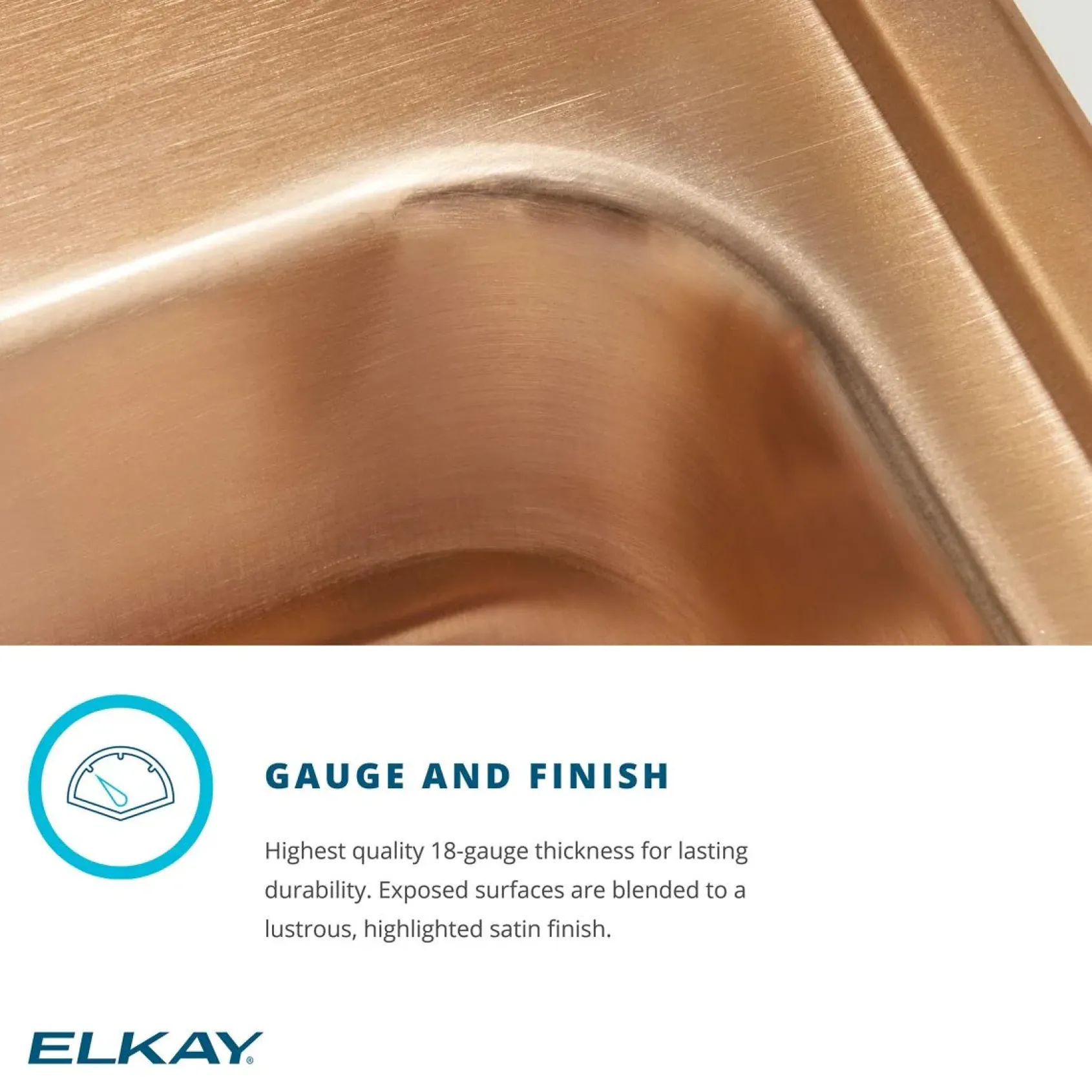 Elkay 20" Drop In/Topmount CuVerro Antimicrobial Copper ADA Kitchen Sink, Lustrous Satin, 2 Faucet Holes, LRAD1919652-CU