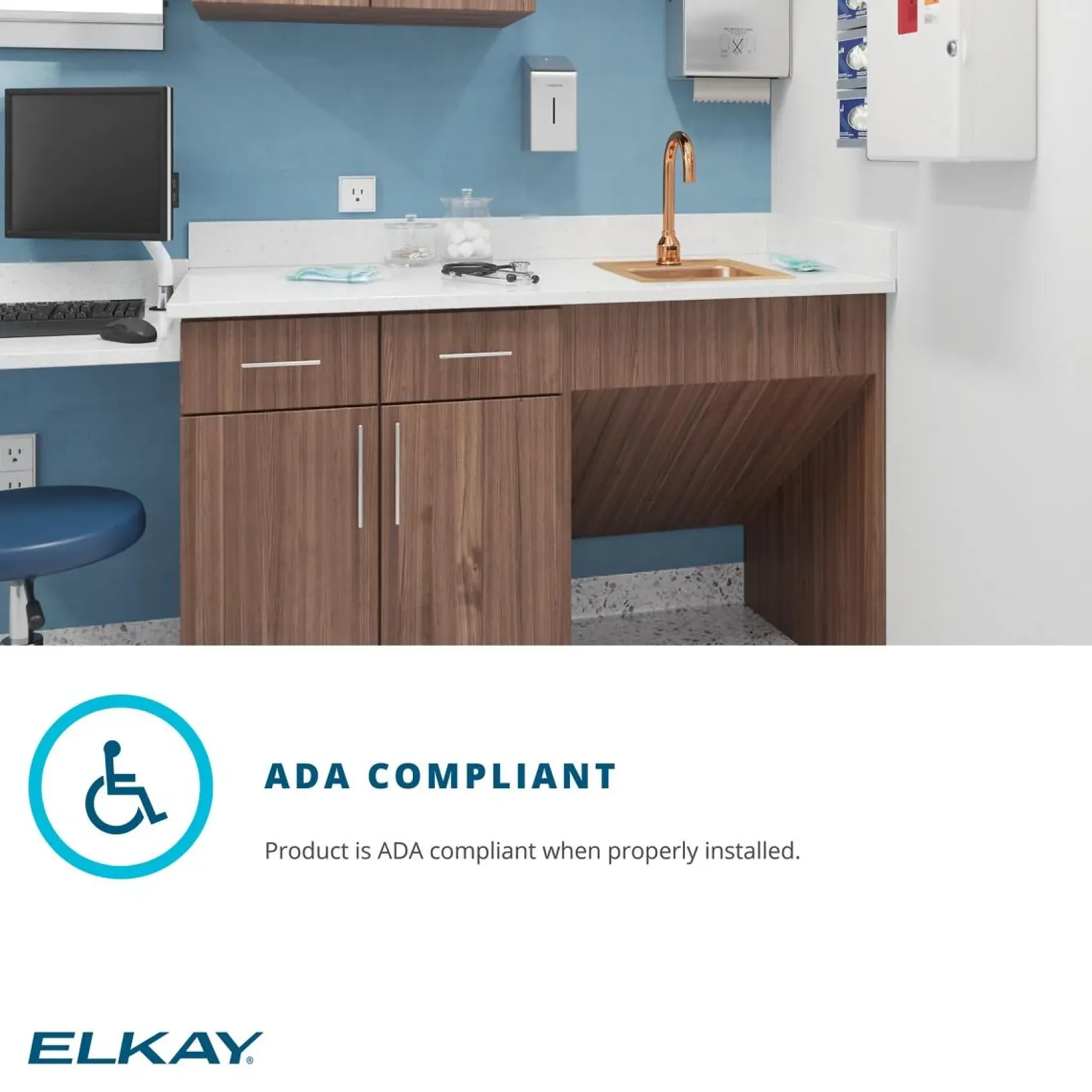 Elkay 19" Drop In/Topmount CuVerro Antimicrobial Copper ADA Kitchen Sink, Lustrous Satin, MR2 Faucet Holes, LRAD191865MR2-CU