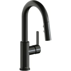Elkay Avado Lever Handle Pull-down Spray Spout Brass ADA Bar Faucet, Black Stainless, LKAV3032BK