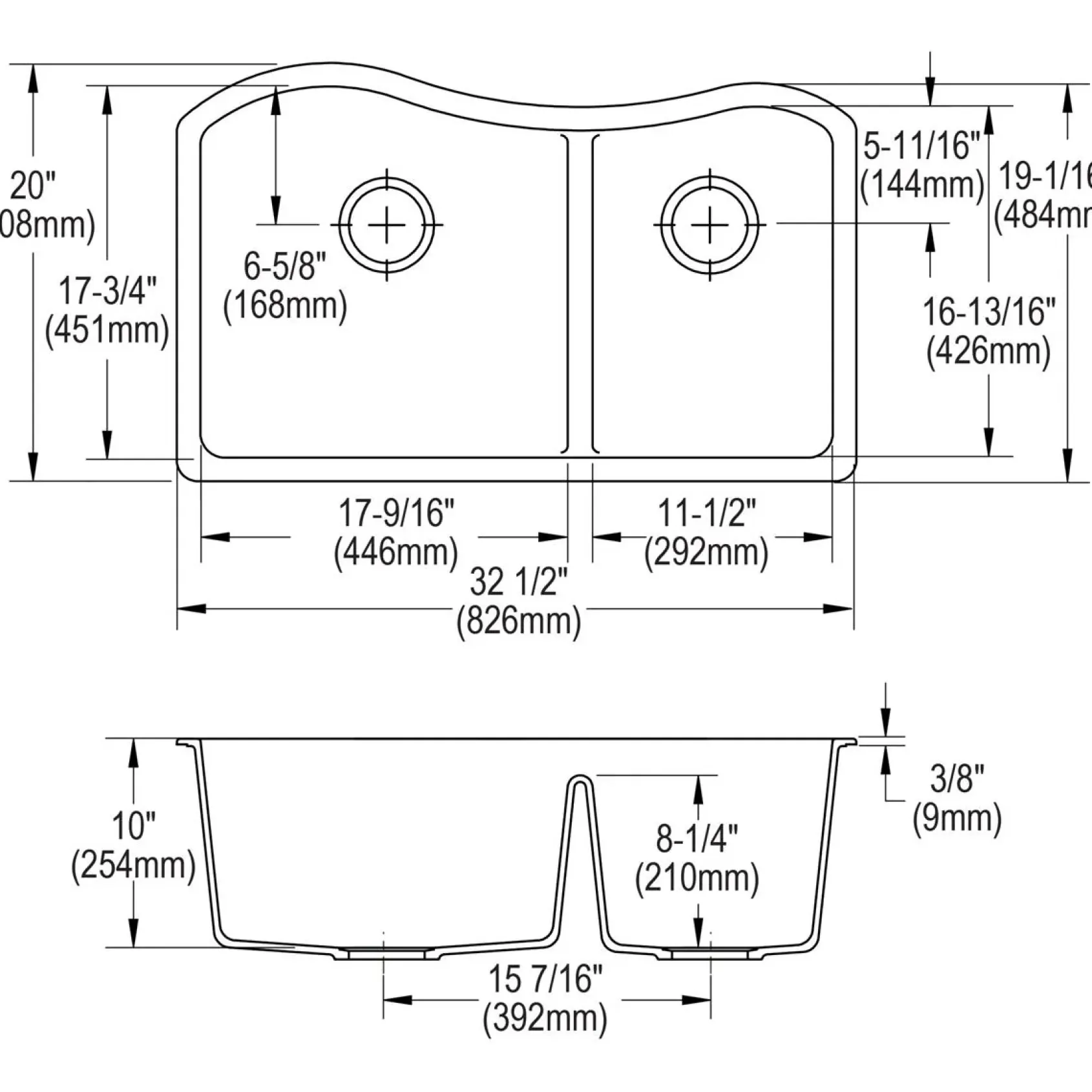 Elkay Classic 33" Quartz Kitchen Sink, 60/40 Double Bowl, Black, ELGHU3220RBK0