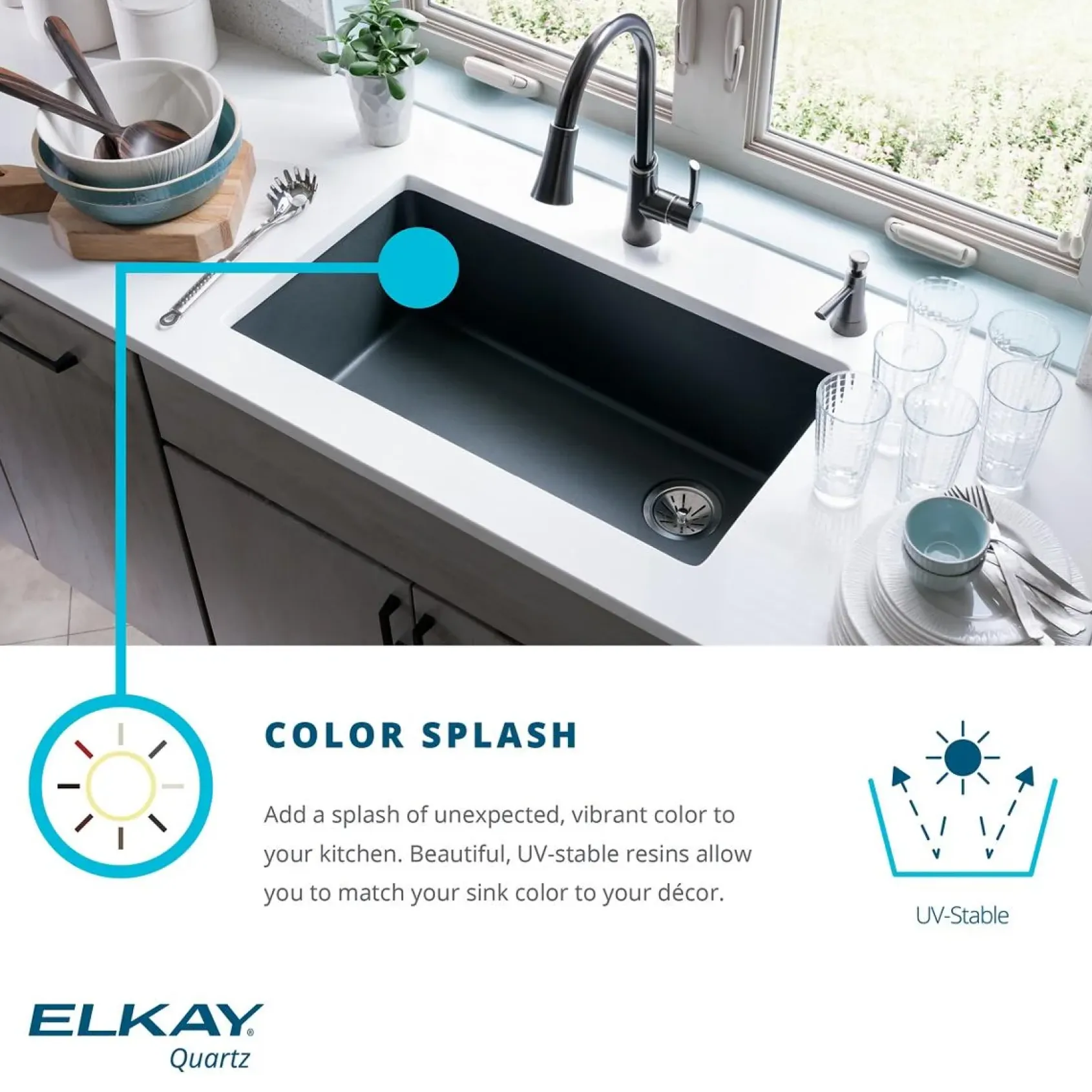 Elkay Classic 33" Quartz Kitchen Sink, 60/40 Double Bowl, Greige, ELGHU3220RGR0