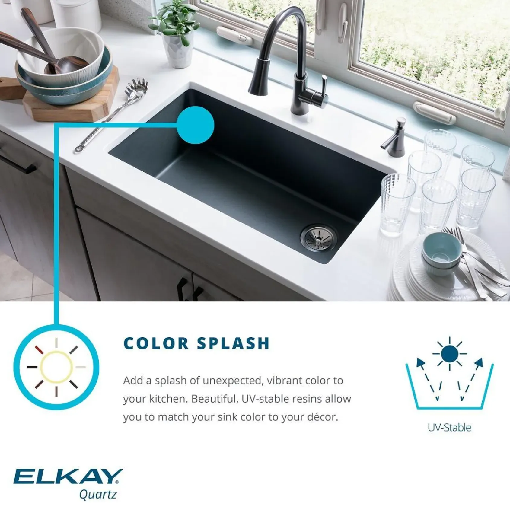 Elkay Classic 33" Quartz Kitchen Sink, 50/50 Double Bowl, Greige, ELGU3322GR0