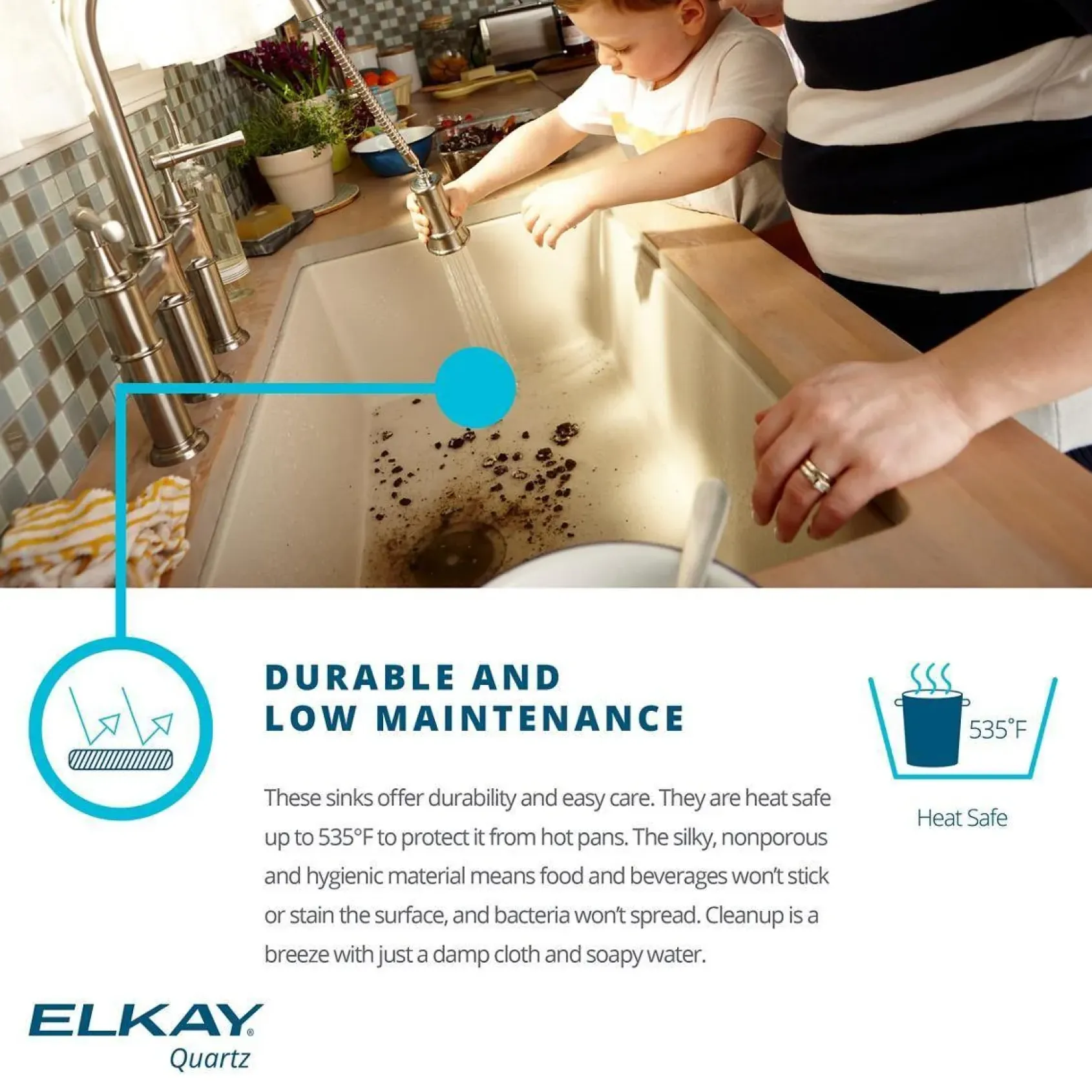 Elkay Classic 33" Quartz Kitchen Sink, 50/50 Double Bowl, Greige, ELGU3322GR0