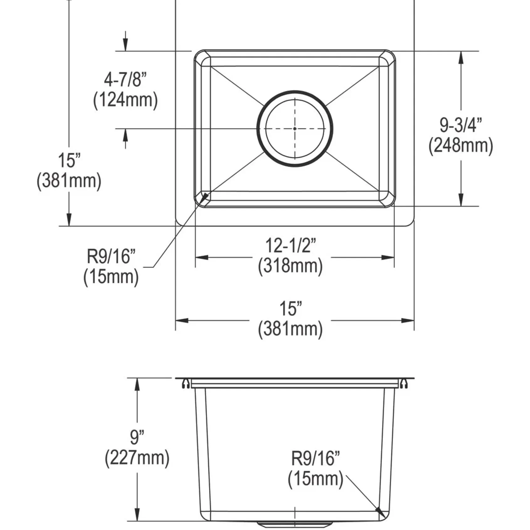 Elkay Crosstown 15" Stainless Steel Bar Sink Kit, Polished Satin, 1 Faucet Hole, ECTSR15159TBG1