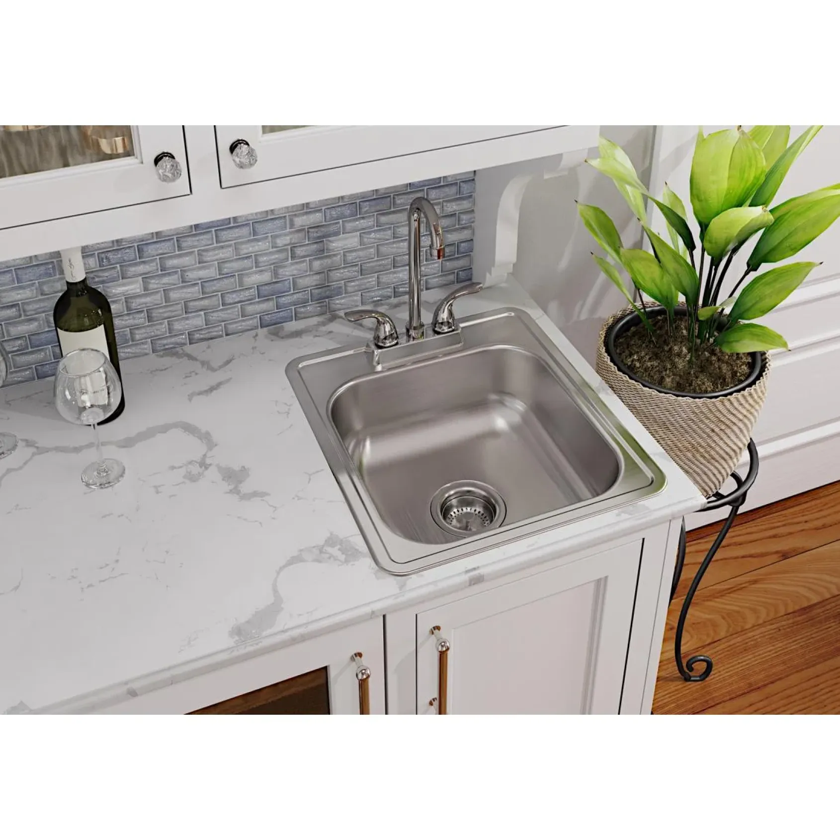 Elkay Dayton 17" Drop In/Topmount Stainless Steel Bar Sink, Single Bowl, Satin, 3 Faucet Hole, D117193