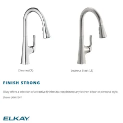Elkay Harmony Forward Only Lever Handle Pull-down Spray Spout Brass ADA Kitchen Faucet, Lustrous Steel, LKHA1041LS
