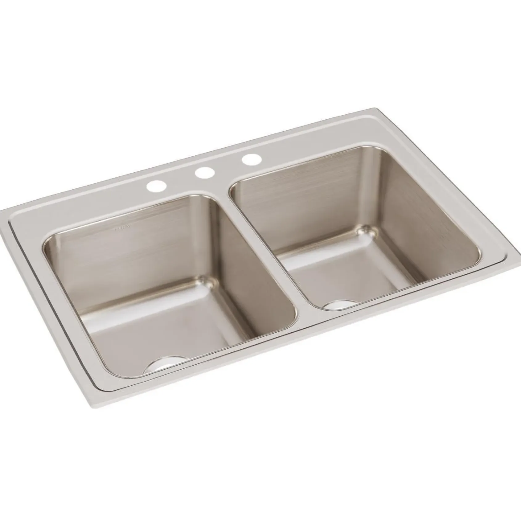 Elkay Lustertone 33" Stainless Steel Kitchen Sink, 50/50 Double Bowl, 18 Gauge, Lustrous Satin, 3 Faucet Hole, DLR3322123