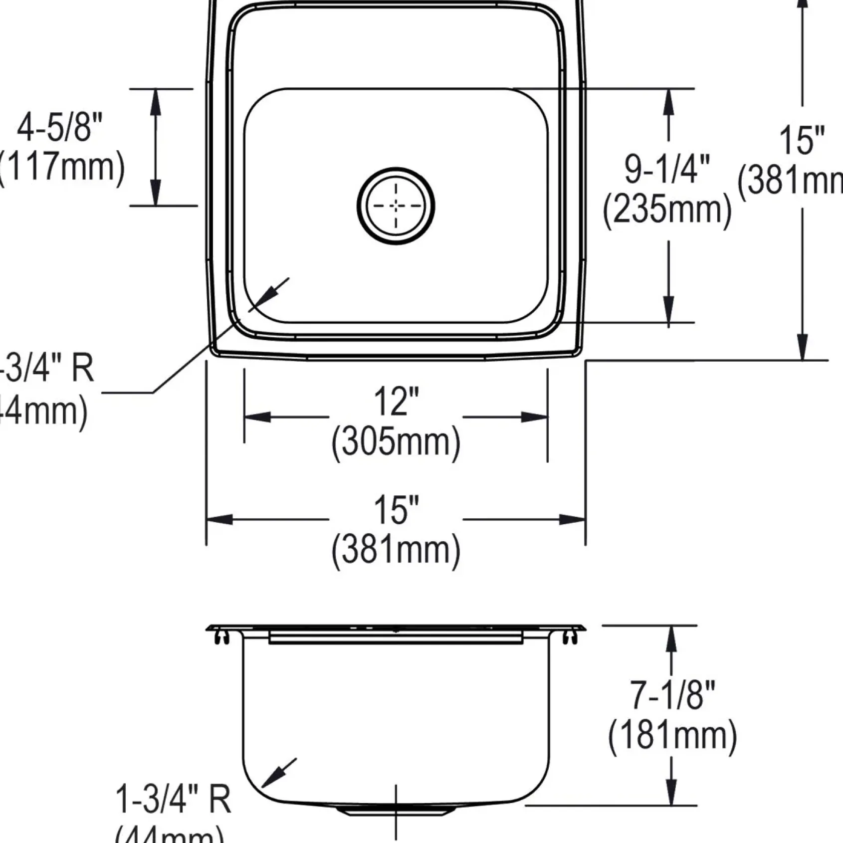 Elkay Lustertone 15" Stainless Steel Bar Sink, Lustrous Satin, 1 Faucet Hole, BLR151