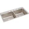 Elkay Lustertone 43" Stainless Steel Kitchen Sink, 50/50 Double Bowl, 18 Gauge, Lustrous Satin, 4 Faucet Hole, DLR4322104