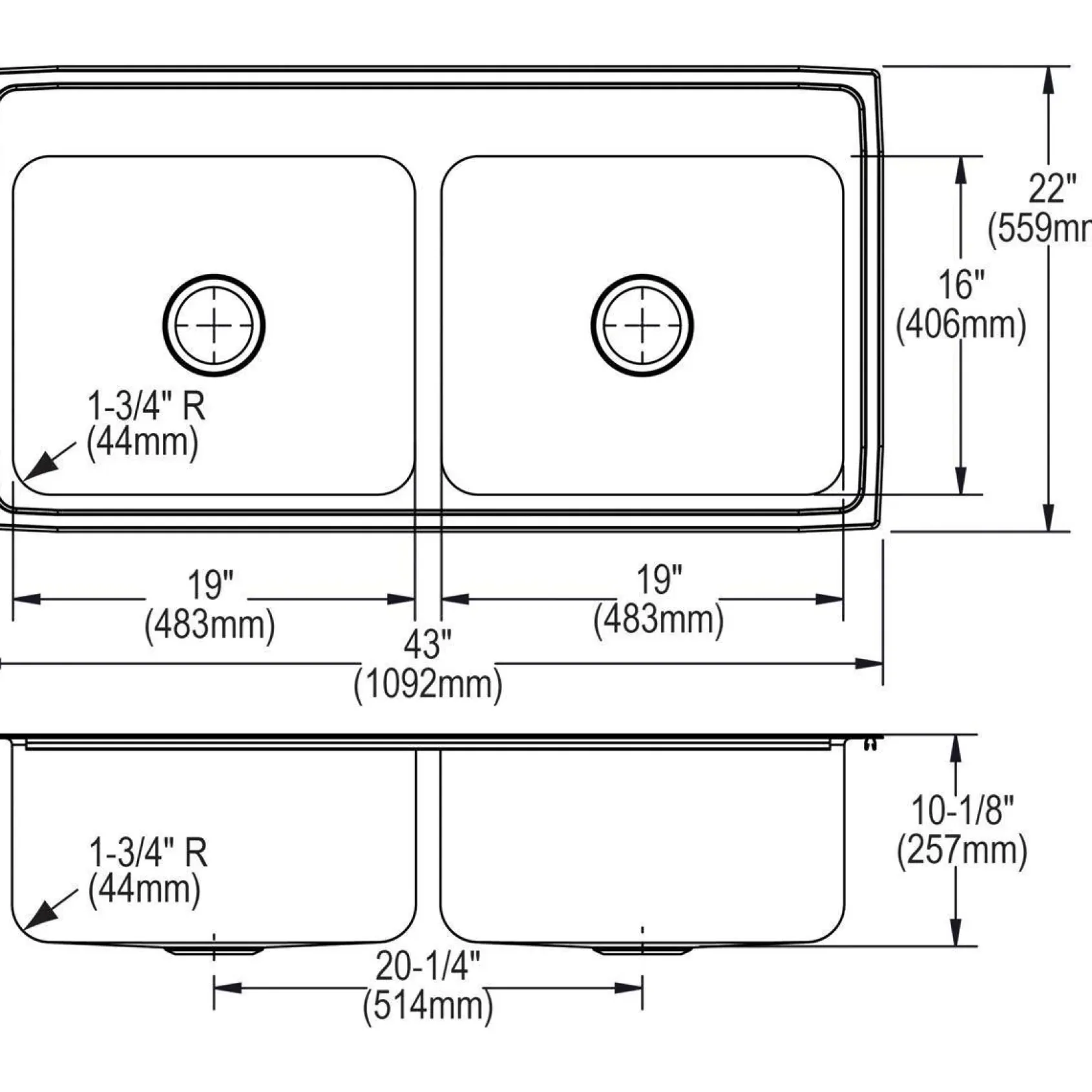 Elkay Lustertone 43" Stainless Steel Kitchen Sink, 50/50 Double Bowl, 18 Gauge, Lustrous Satin, 4 Faucet Hole, DLR4322104