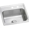 Elkay Lustertone Classic 20" Drop In/Topmount Stainless Steel Kitchen Sink, Lustrous Satin, MR2 Faucet Holes, Perfect Drain, LR1919PDMR2
