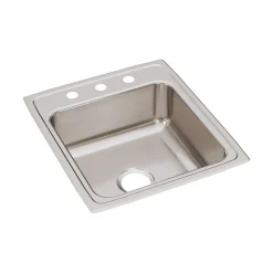 Elkay Lustertone Classic 20" Drop In/Topmount Stainless Steel ADA Kitchen Sink, Lustrous Satin, 3 Faucet Holes, LRADQ2022653