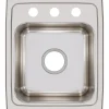 Elkay Lustertone Classic 15" Stainless Steel Bar Sink, Lustrous Satin, 3 Faucet Hole, LR15173