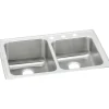 Elkay Lustertone Classic 33" Drop In/Topmount Stainless Steel Kitchen Sink, 60/40 Double Bowl, Lustrous Satin, 3 Faucet Holes, LGR33223