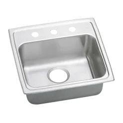Elkay Lustertone Classic 20" Drop In/Topmount Stainless Steel ADA Kitchen Sink, Lustrous Satin, 3 Faucet Holes, LRADQ1919653
