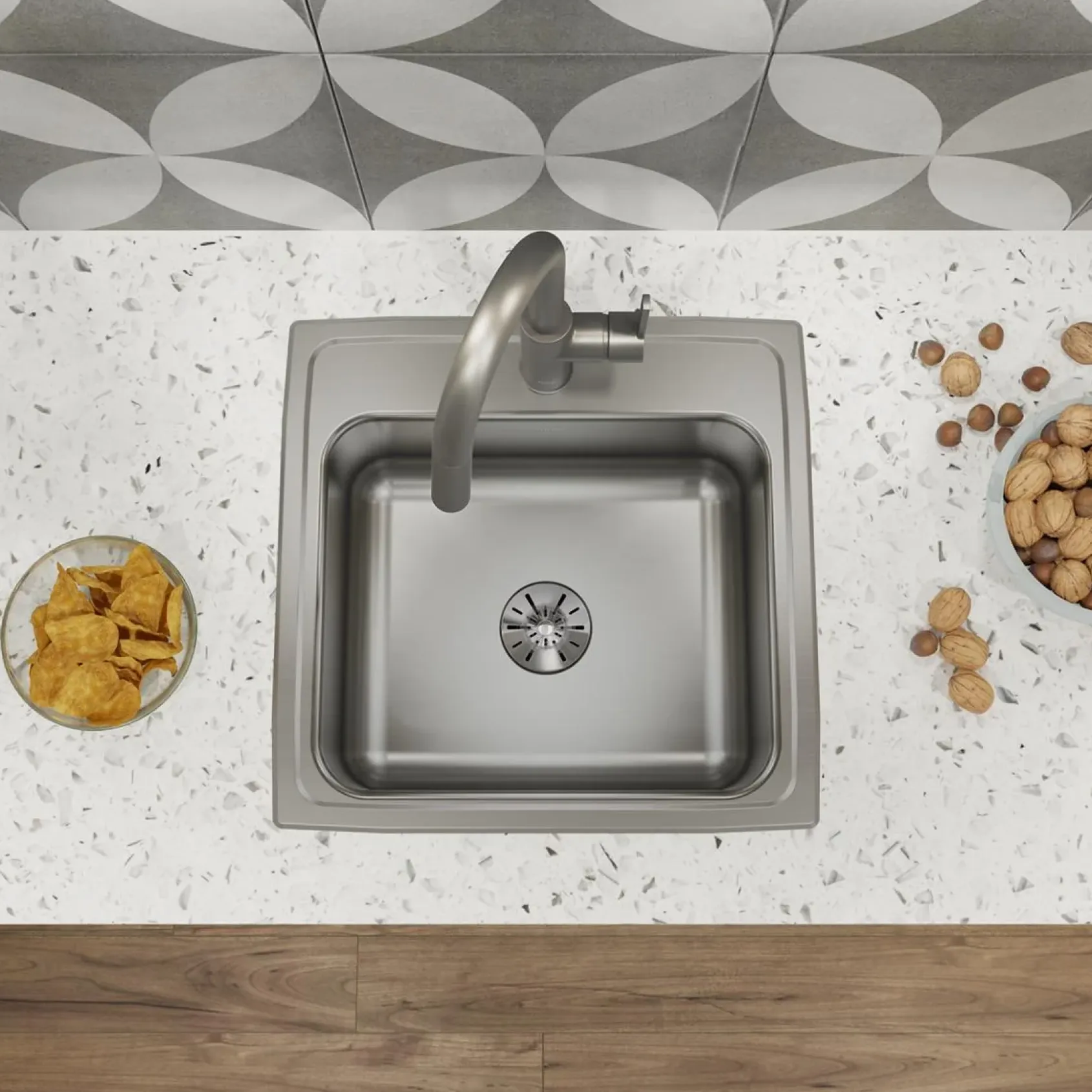 Elkay Lustertone Classic 20" Drop In/Topmount Stainless Steel Kitchen Sink, Lustrous Satin, No Faucet Hole, Perfect Drain, LR1919PD0